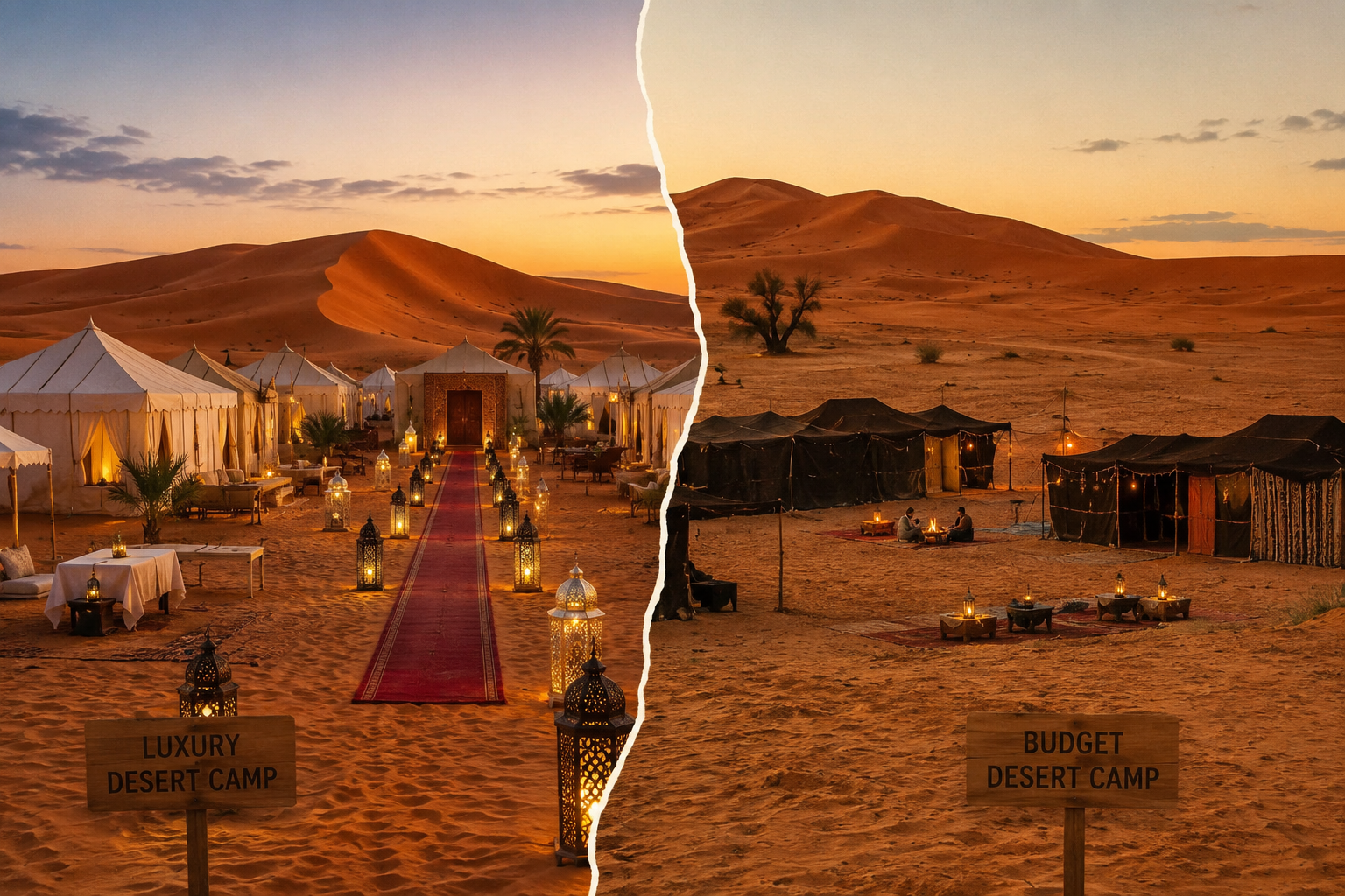 What is the Difference Between Luxury and Budget Desert Camps in Merzouga